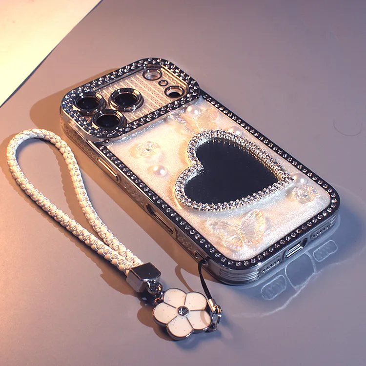 适用于苹果手机壳17pro新款iPhone16promax立体珍珠花朵爱心ins风