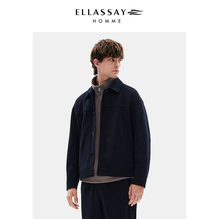 ELLASSAY歌力思男装秋冬羊毛棉混纺简约翻领夹克外套EME354W02000