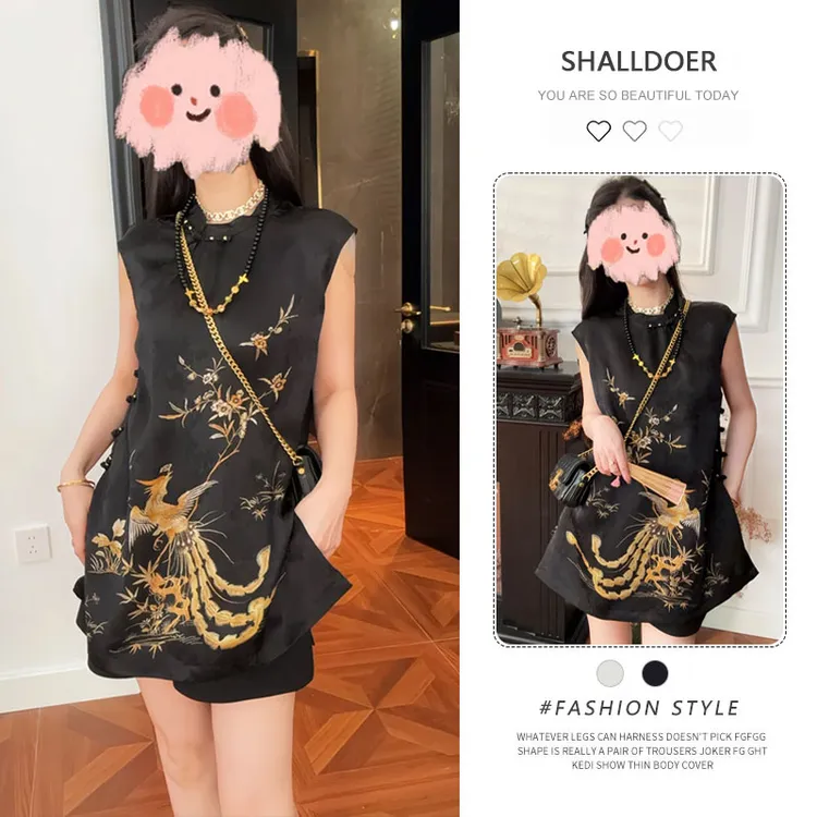 香朵儿国风盘扣中长款衬衫高腰短裤套装女2025年夏季新款洋气衣服