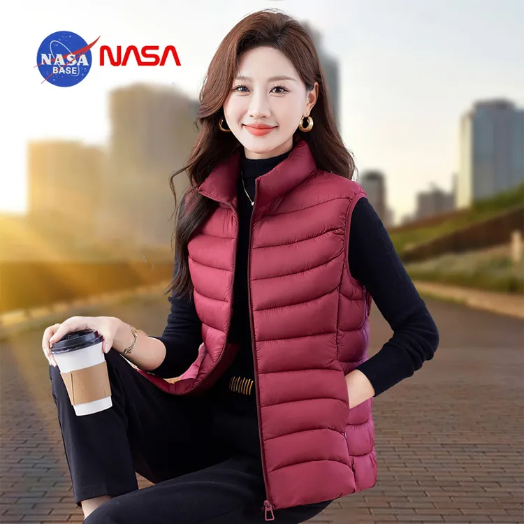 NASA无袖轻职风立领棉马甲女士立领轻薄纯色外穿小个子外搭马夹