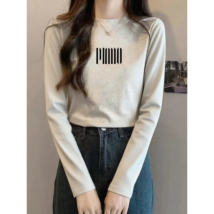 长袖t恤女2025秋季新款圆领套头修身显瘦百搭打底衫内搭纯棉上衣