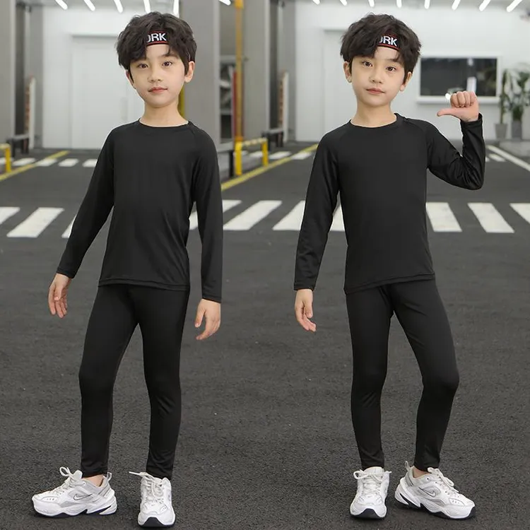 儿童紧身衣训练服男童秋冬长袖套装篮球足球运动速干衣打底健身服