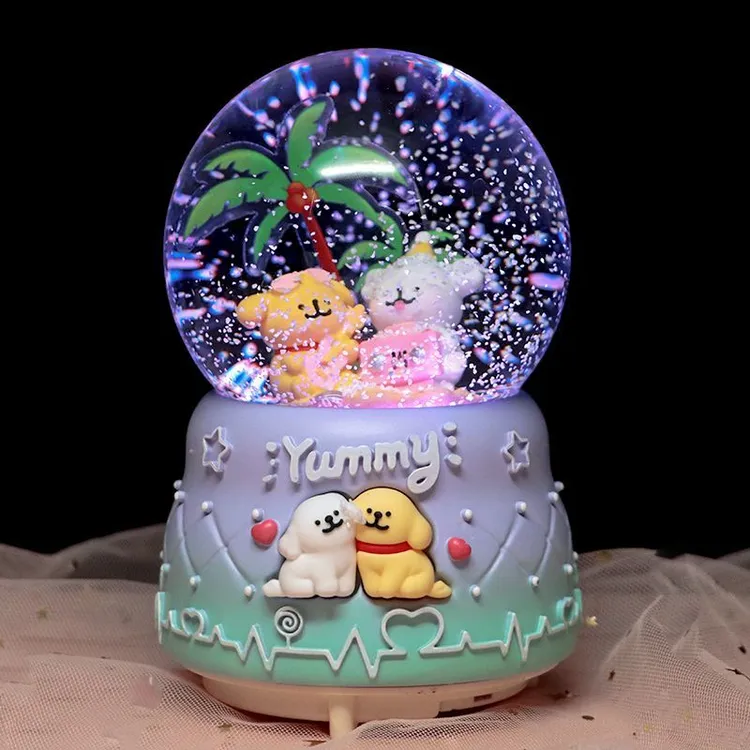 玩乐主义线条小狗水晶球音乐盒发光飘雪旋转八音盒儿童女生日礼物