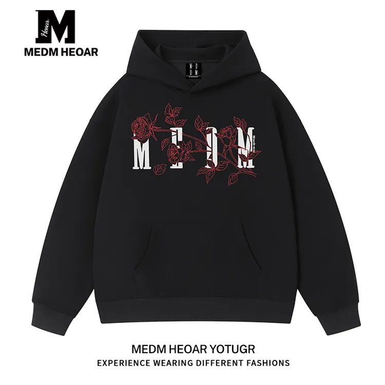 MEDMHEOAR【侯明昊同款】玫瑰花连帽卫衣男女款宽松【三标齐全】