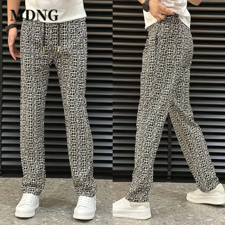 MDNG男士垂感时尚夏季新款男装拼色印花简约宽松百搭直筒休闲长裤