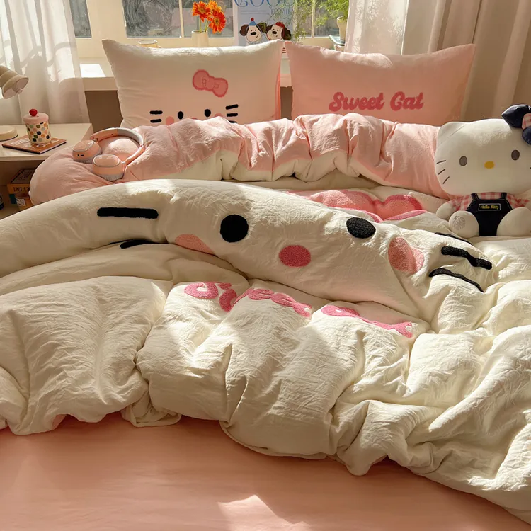A类Kitty猫超柔水洗棉四件套可爱网红少女心学生宿舍单人三件套