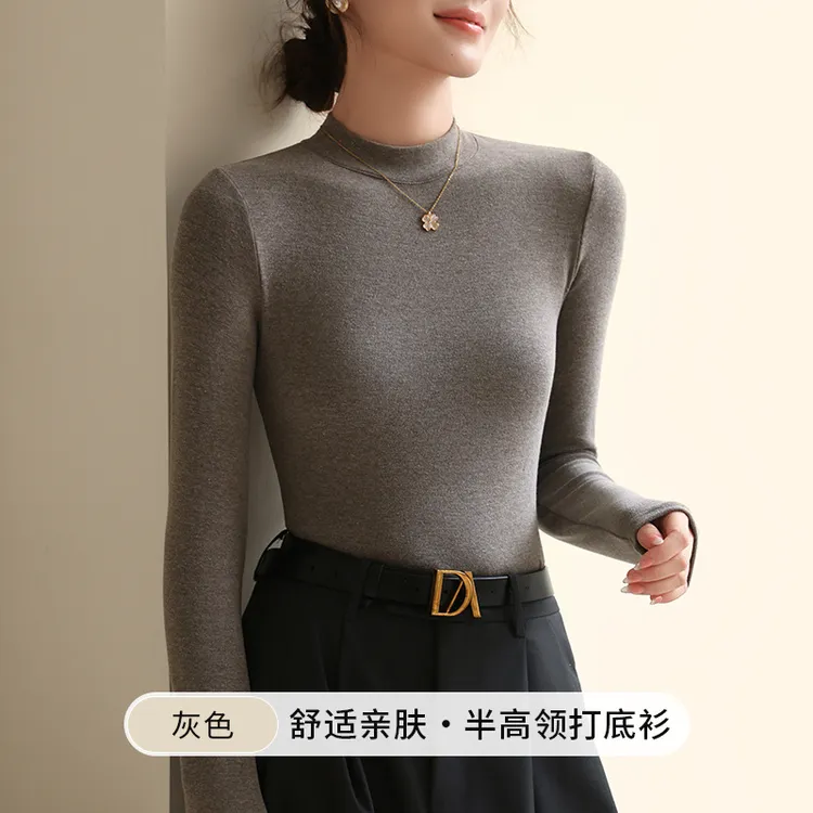 2025秋冬爆款莱赛尔羊毛打底T恤女半高领内搭保暖修身上衣长袖T恤