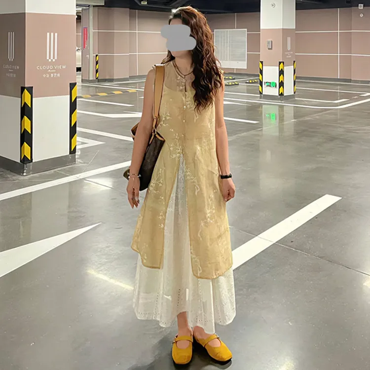 清冷贵气感穿搭套装女2025夏季新款气质国风印花长衫半身裙两件套