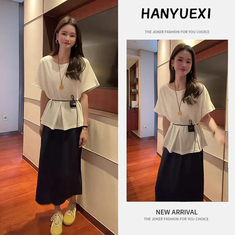 夏季一整套女装2025年新款韩版时尚减龄气质短袖上衣半身裙两件套