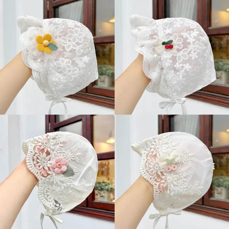 韩版婴儿遮阳帽子夏季薄款透气新生幼儿宫廷帽公主花边洋气宝宝帽