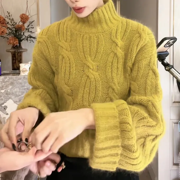 2024冬季新款设计感韩版百搭高级慵懒风长袖针织上衣LK2501055