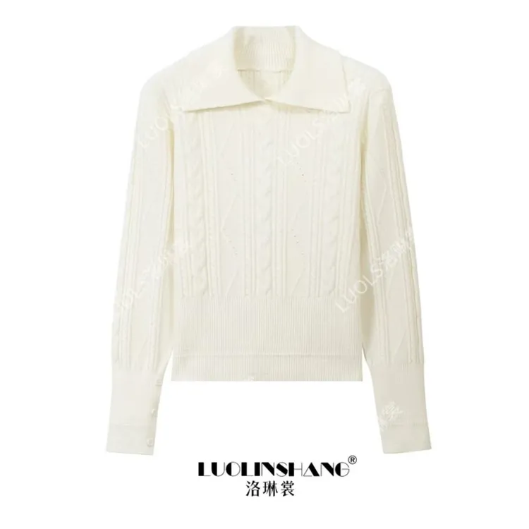 polo翻领套头麻花针织衫2025秋冬新款加厚简约内搭高腰长袖上衣女