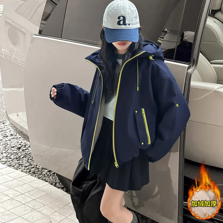 女童冬装加绒加厚外套儿童冲锋衣2026新款中大童女孩秋冬款派克服