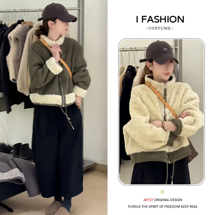 加厚高级感两面穿毛毛外套女2025冬季小个子简约百搭短款保暖棉袄