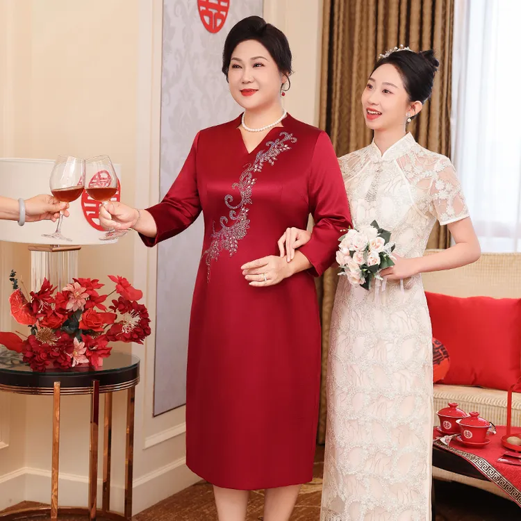 2025喜妈妈高端轻奢高级感婚宴礼服结婚连衣裙洋气喜婆婆WH25635