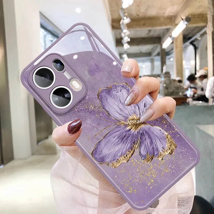 进口液态玻璃金箔蝴蝶适用opporeno14pro手机壳12新款13防摔外壳