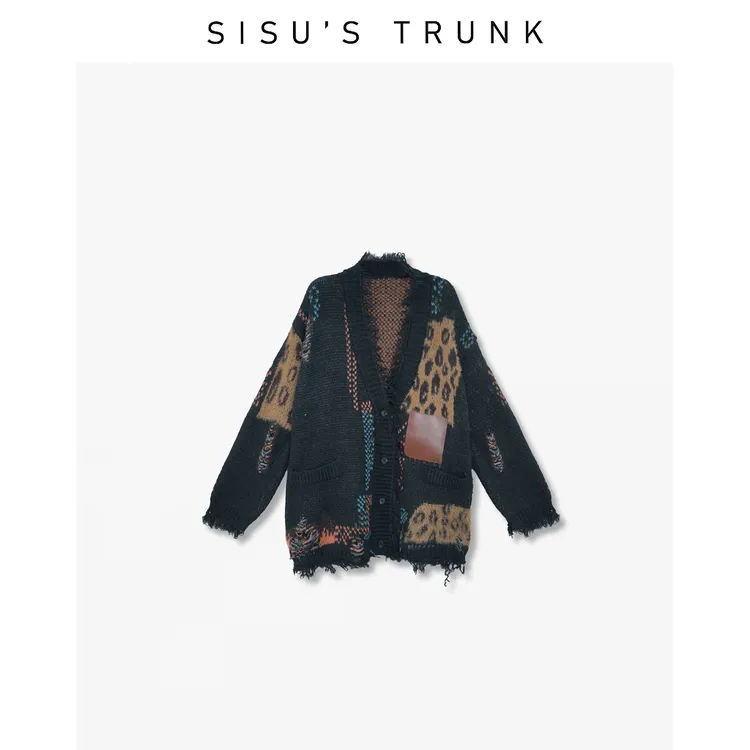 SISU【拼色域】轻奢设计师秋冬拼接贵系气质女士百搭针织开衫上衣