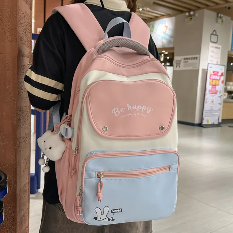 简约小清新撞色书包女小学五六年级初中学生双肩包大容量轻便背包