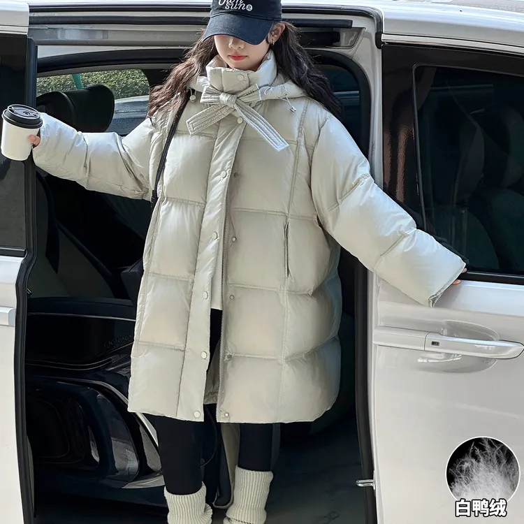 女童冬季时尚韩版中长款羽绒服2025新款中大儿童洋气保暖休闲棉服