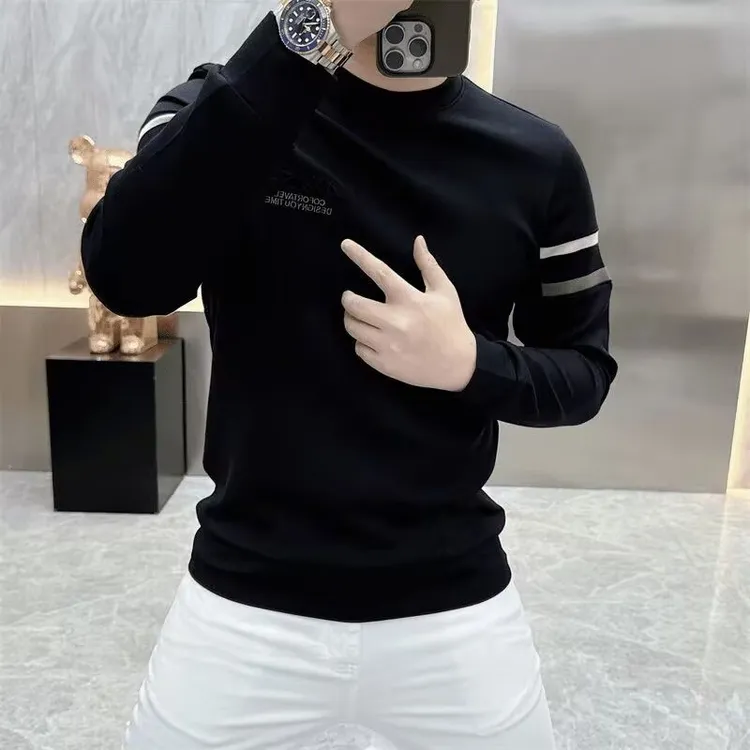 欧版高端中领卫衣男春秋季新款套头打底衫轻奢长袖痞帅T恤空气层