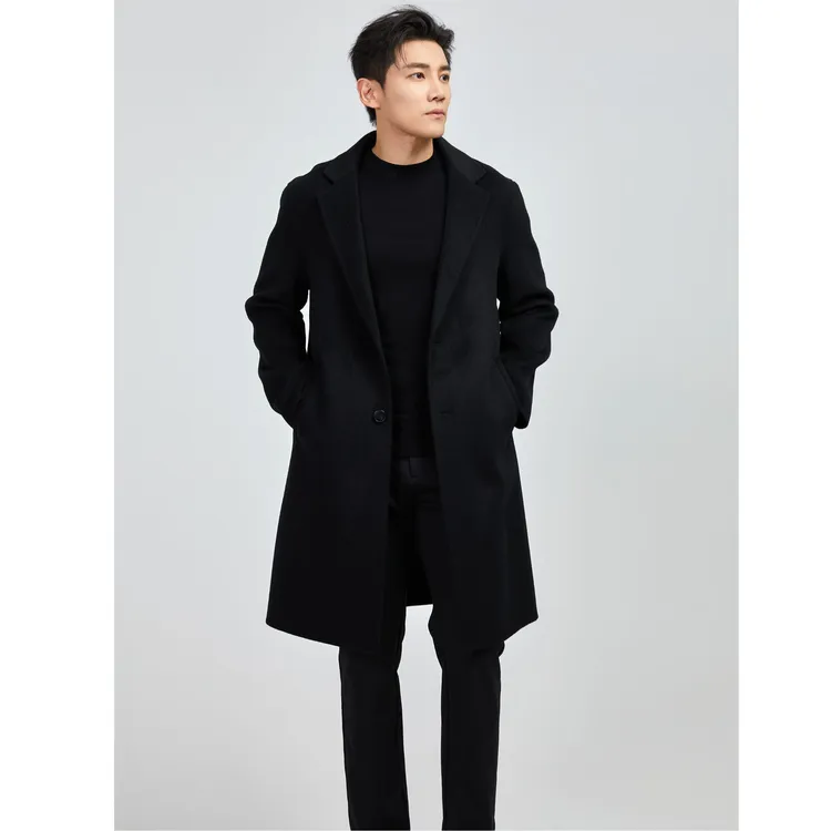 百分百羊毛大中长款西装领直下摆冬季羊毛大衣男士宽松秋冬季暖系
