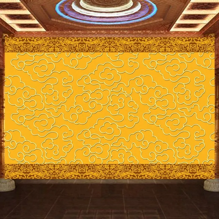 3d佛堂祥云壁纸仙堂壁画藏式唐卡吊顶墙纸金色墙布寺庙背景墙壁布