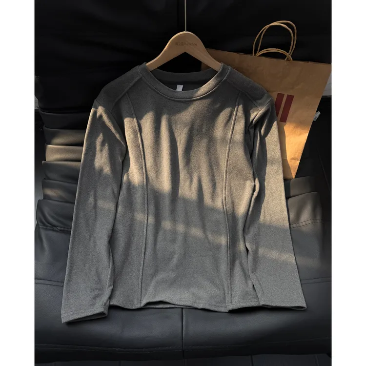 280G双面德绒长袖T恤男秋冬美式cleanfit内搭打底衫潮流正肩上衣