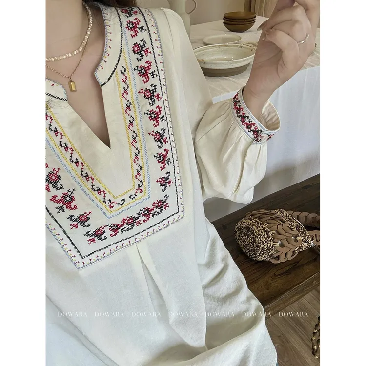 现货大婉酱微胖定制法式复古风V领套头上衣早秋显瘦气质衬衣9554D