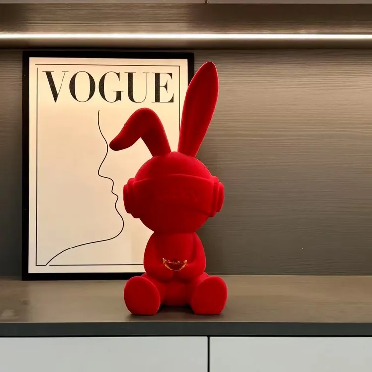 轻奢高定植物绒幸运兔解压酒柜电视柜玄关柜办公室软装摆件是装饰