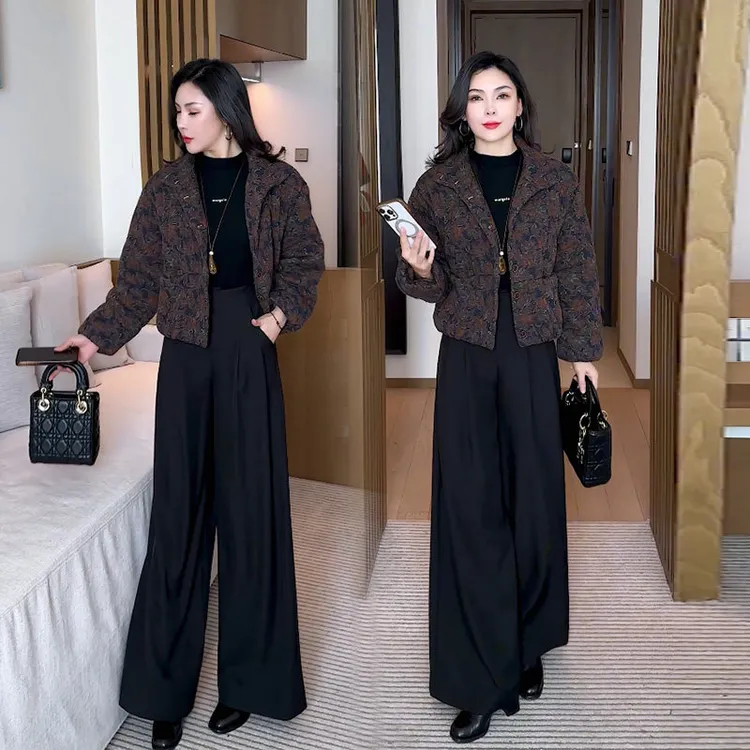 时尚复古提花棉衣外套女士冬季新款宽松显瘦百搭棉袄加厚保暖棉服