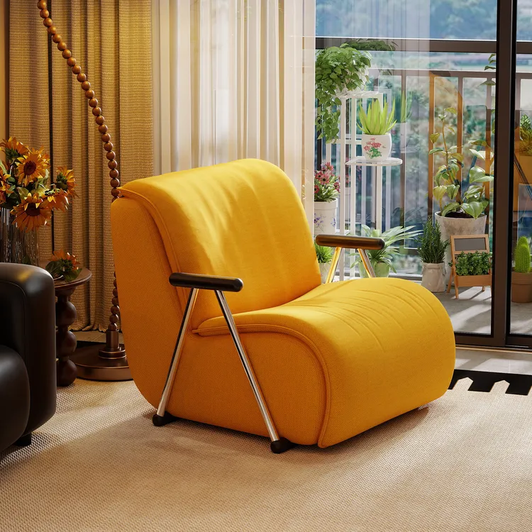 单人沙发复古风客厅阳台休闲椅可拆洗懒人沙发棉麻设计师款单人椅