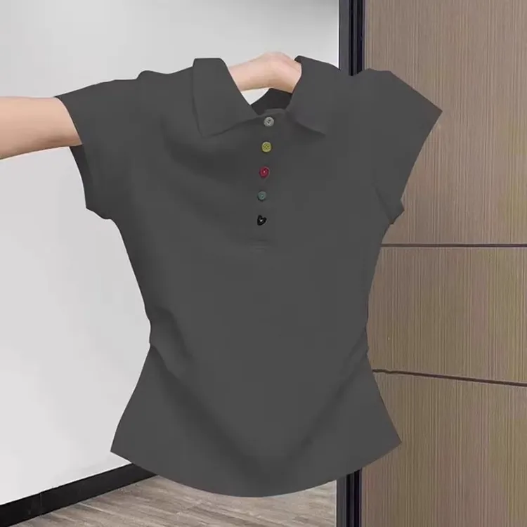 polo短款耐磨套装T恤显瘦纯色常规翻领少女风经典韩版短袖夏季