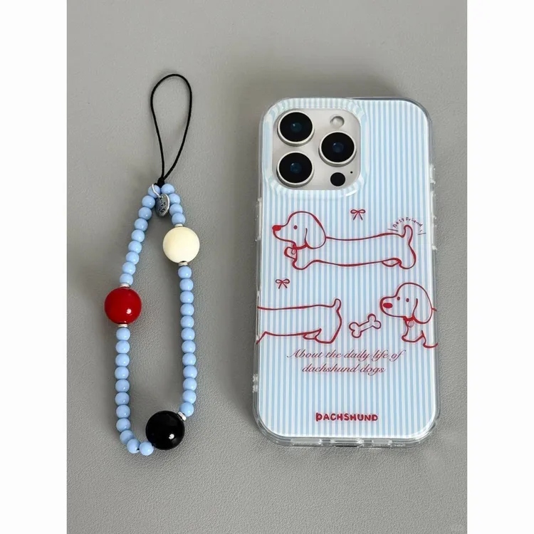 IMD蓝条纹腊肠狗适用iphone16苹果15果冻手机壳小米OPPO华为荣耀