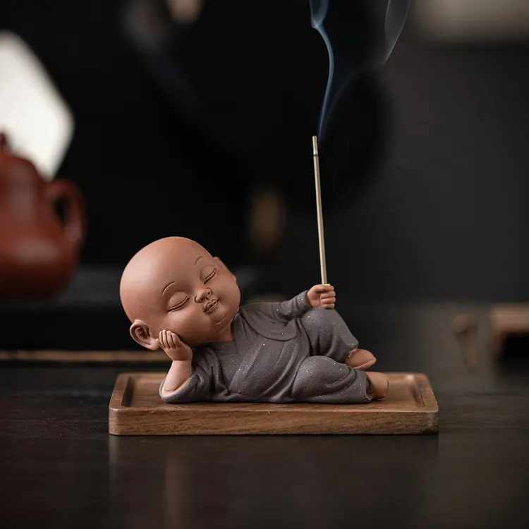 中式静卧小和尚线香炉香插香座禅意茶室桌面香薰炉摆件家用点香器