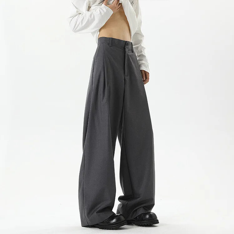 夏季薄款宽松直筒黑色西裤男复古高级感痞帅穿搭微喇轻奢痞帅男装