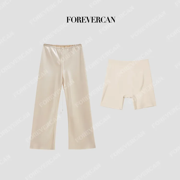 FOREVERCAN“香槟琉璃”松紧腰醋酸缎面垂感阔腿裤SP24679B