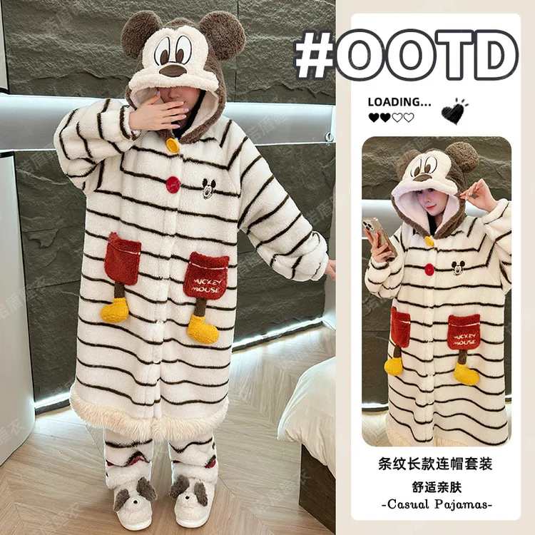 珊瑚绒2025年新款睡衣女冬季加绒加厚保暖可爱风可外穿家居服套装