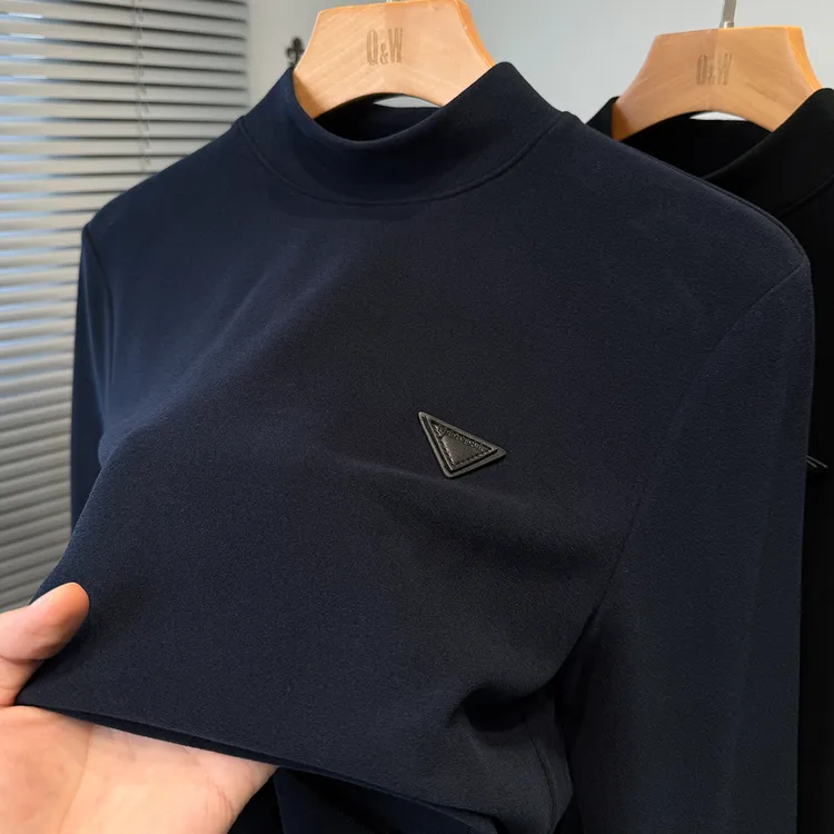 品牌磨毛双面德绒打底衫男半高领2025新款冬季修身内搭t恤男中领