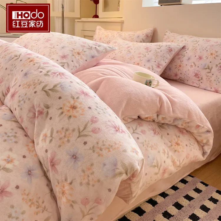 红豆牛奶绒被套四件套2025新款双面绒珊瑚绒床单床笠冬季床上用品