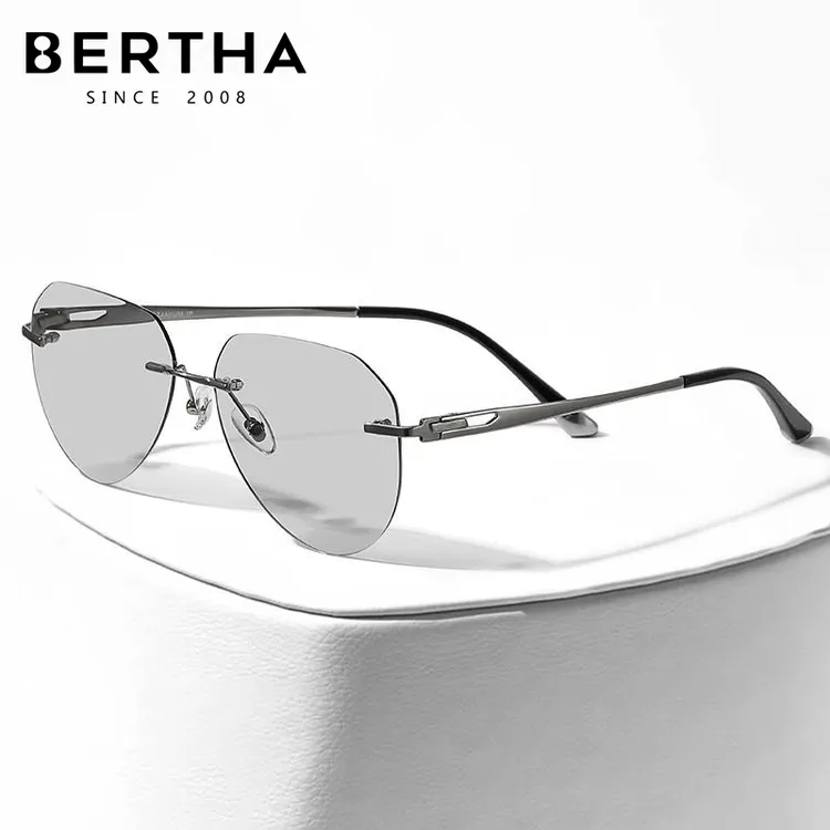 BERTHA墨镜超轻纯钛无框男士开车专用偏光眼镜日夜两用变色太阳镜
