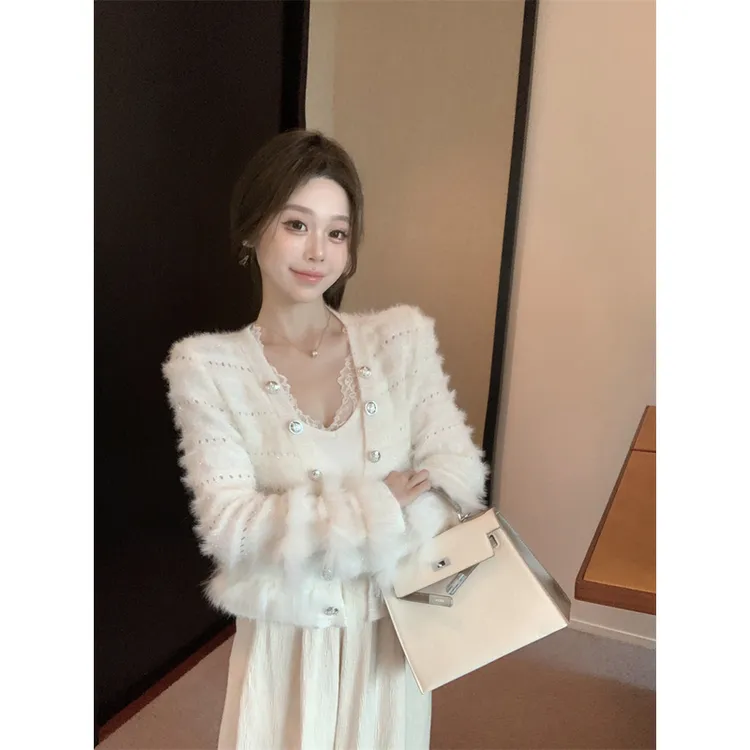 【Daily矜贵】反季清完下架-超高性价比狐狸毛针织衫百搭纯欲开衫