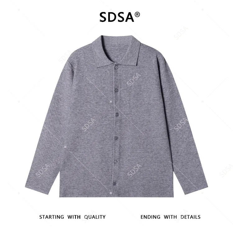 SDSA男士秋冬新款痞帅男装韩版纯色小格子翻领纽扣开衫毛衣百搭