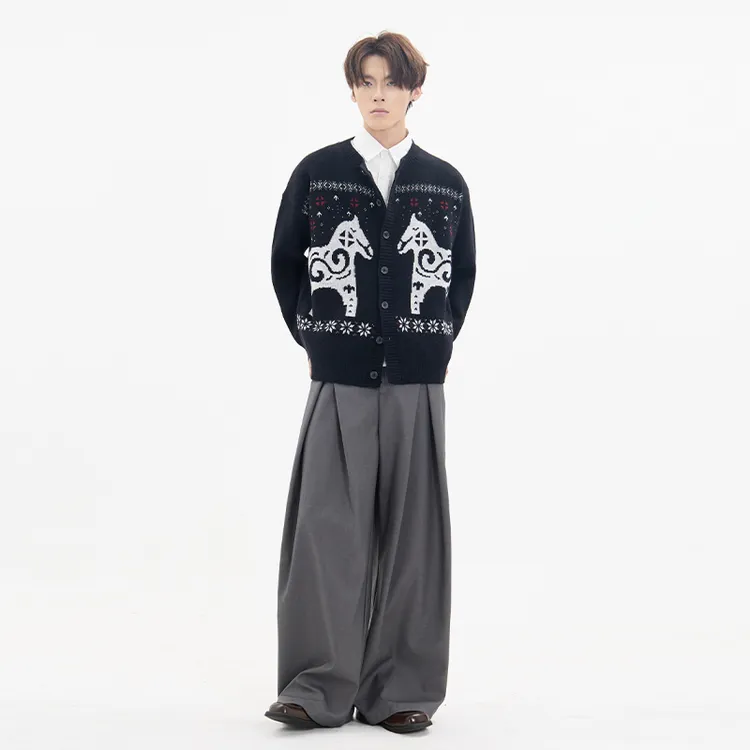 【迎新马年】CDDR复古撞色提花费尔岛针织开衫情侣宽松慵懒感毛衣