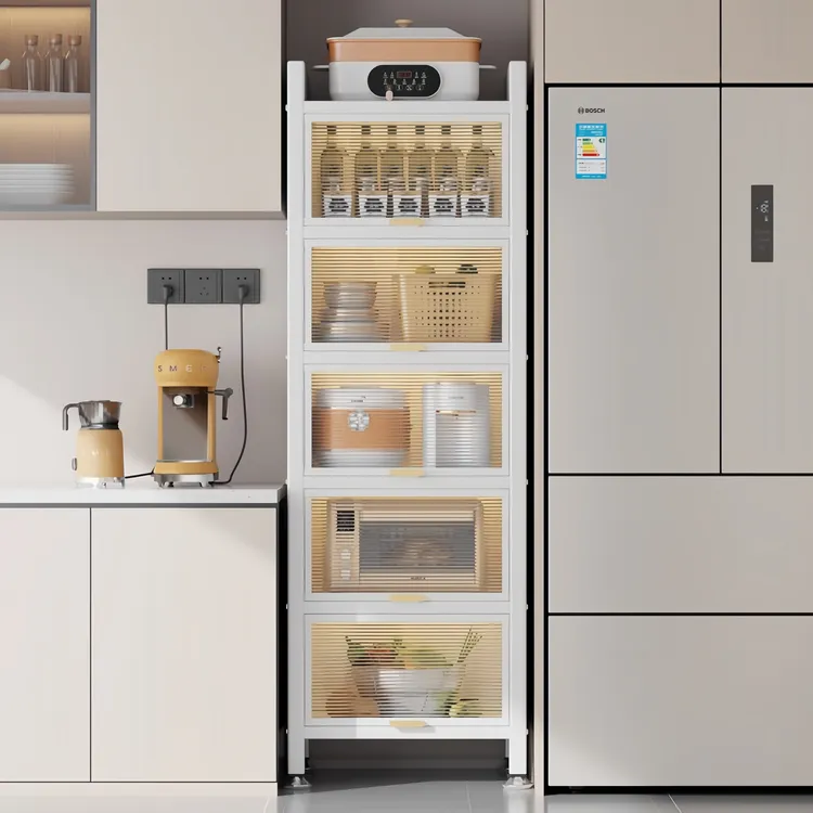 厨房夹缝收纳柜落地多层防尘储物柜冰箱缝隙带门超窄碗锅具置物架