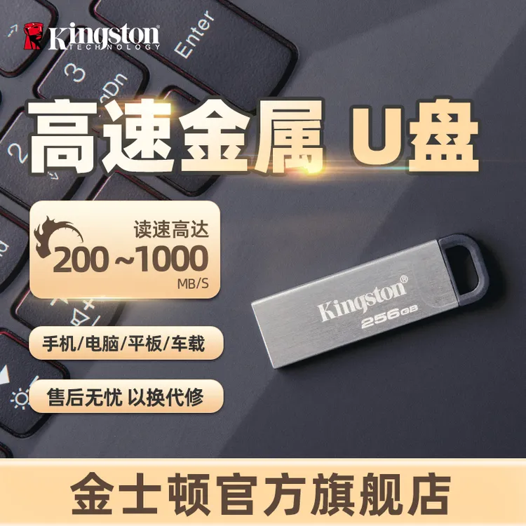 金士顿官方256GB金属大容量U盘DTKN200MB/s车载学习通用优盘