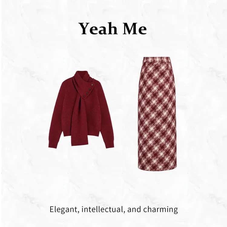 Yeah Me/也觅【赤红玫瑰】秋季新款简约高级感甜妹穿搭半身裙套装女