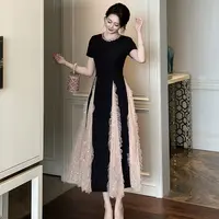 新款蕾丝夏季复古国风长款大A网纱重工显瘦气质重工连衣裙 21429