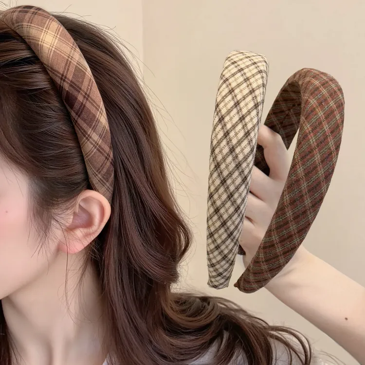 布艺格子复古发箍女2025新款高颅顶显脸小头箍发卡女侧边百搭发饰