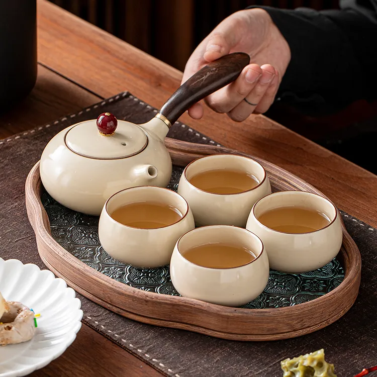 汝窑侧把壶开片可养冲茶壶家用功夫茶具防烫泡茶壶新中式陶瓷单壶
