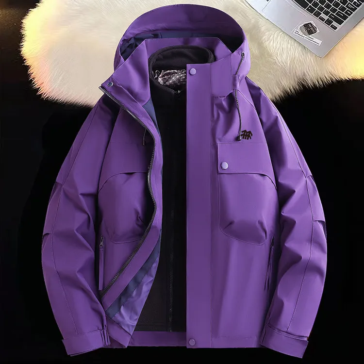 【奥特莱斯】两颗秋冬可拆卸三合一冲锋衣外套连帽冬季保暖户外夹克